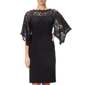 Adrianna Papell Kimono Sleeve Lace  Jersey Cocktail Dress Black